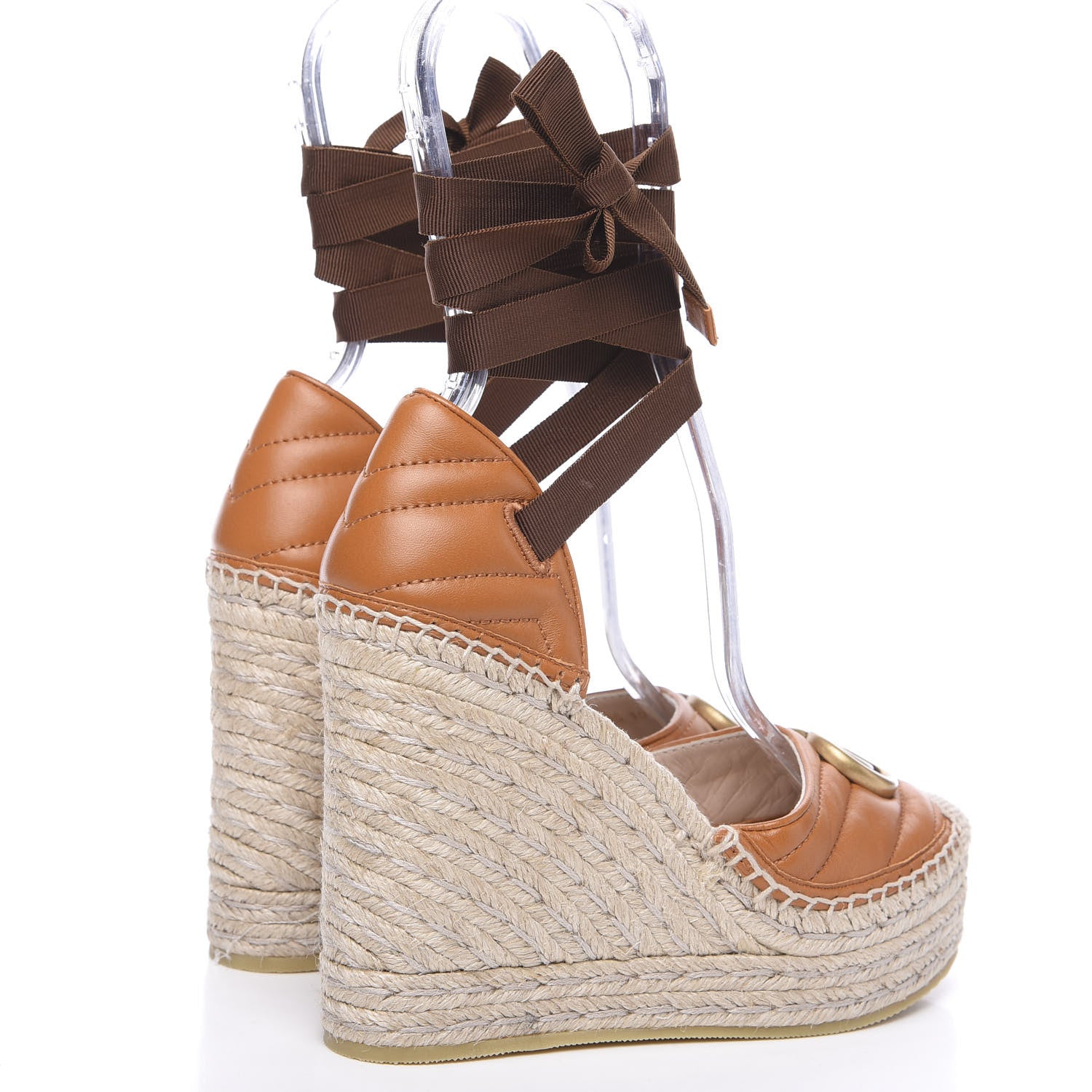 Gucci Nappa Matelasse GG Marmont Ankle Wrap Platform 35/120mm Espadrille Wedges 35 Cognac 4 of 8