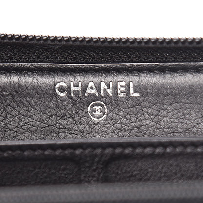 Chanel Lambskin Chevron Quilted Zip Around Boy Wallet Black 6 of 8