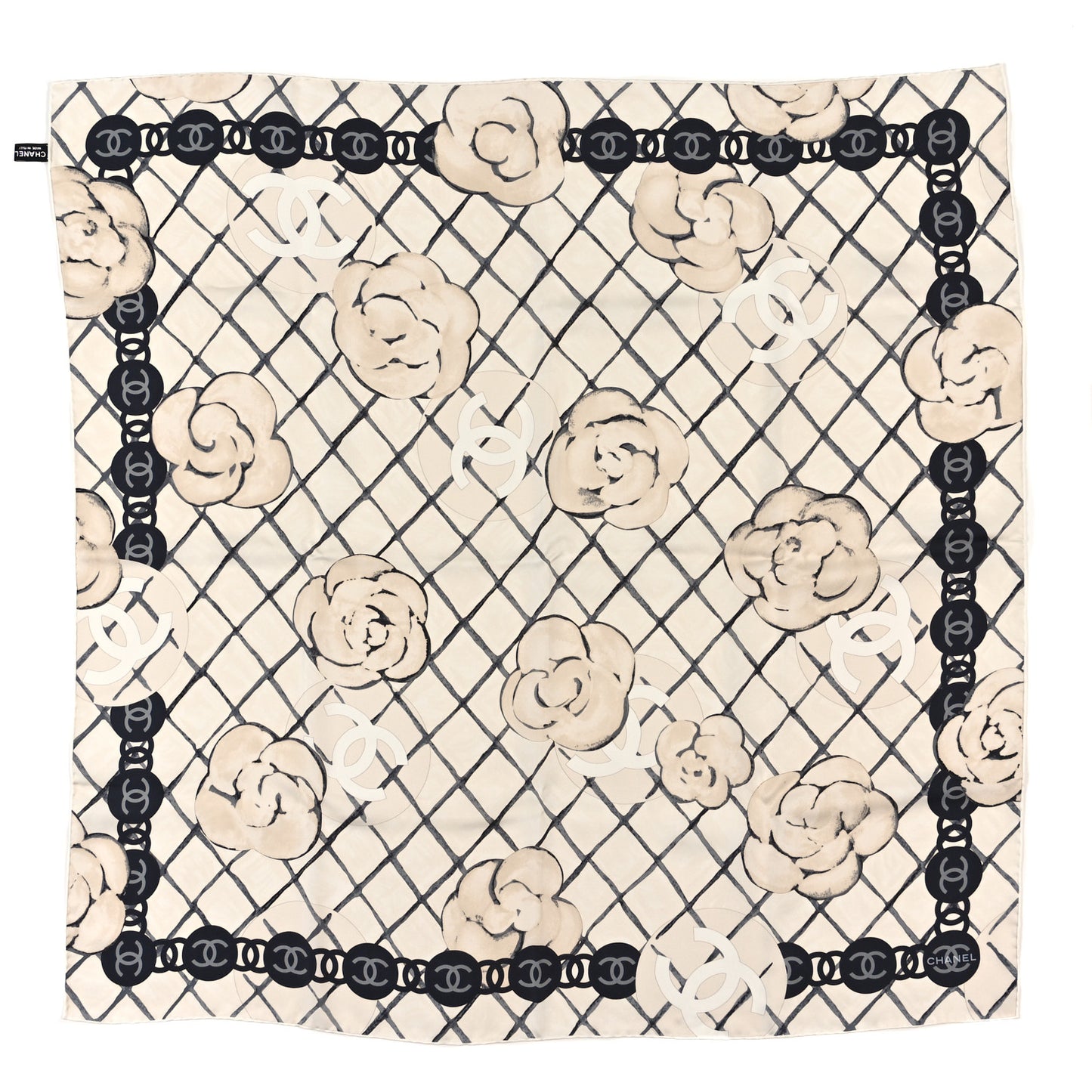 Silk Camellia CC Square Scarf Ivory
