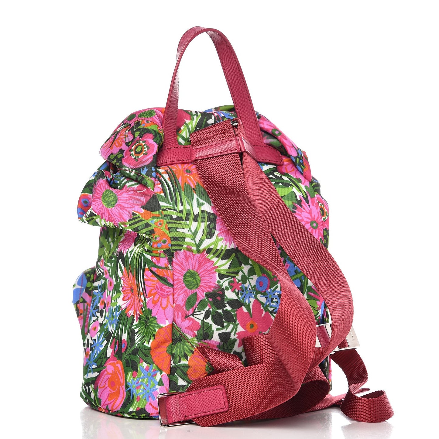Nylon Floral Print Single Buckle Backpack Pink
