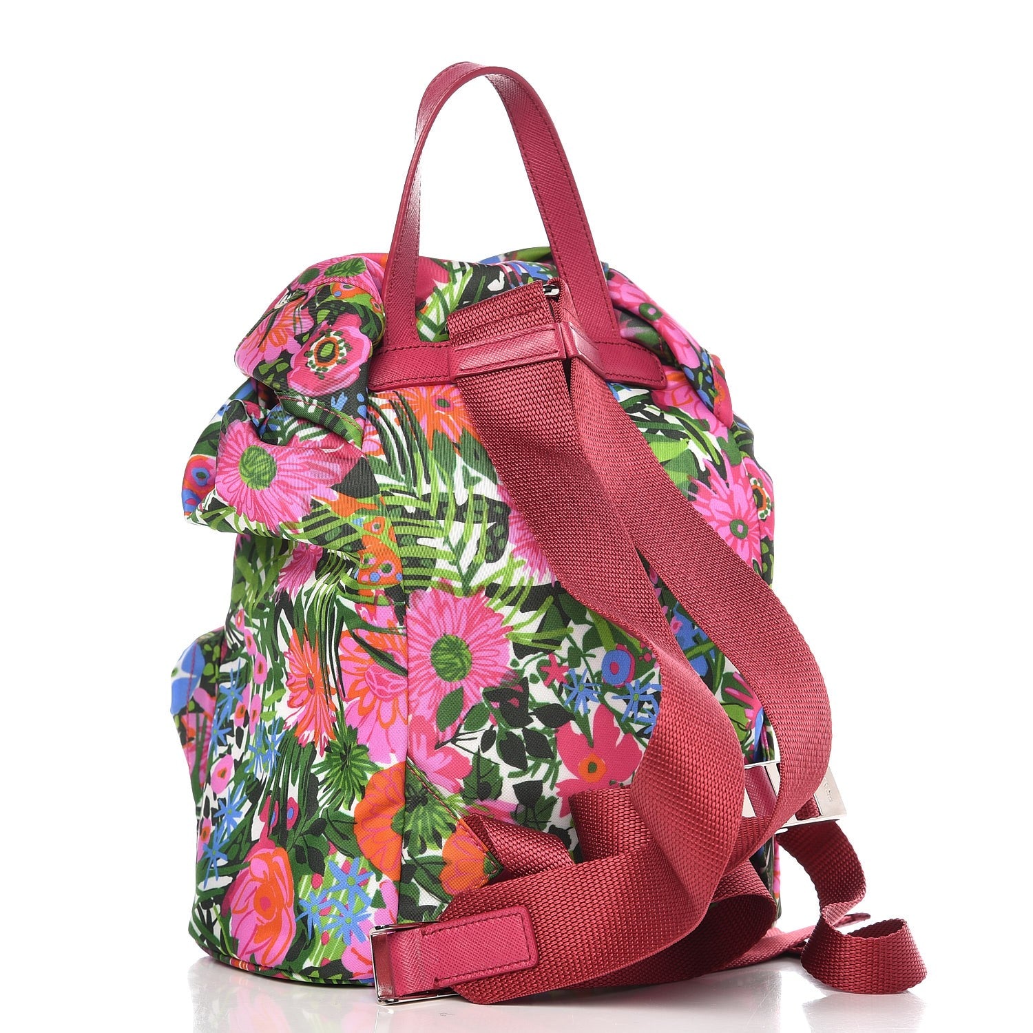 Prada Nylon Floral Print Single Buckle Backpack Pink 3 of 8