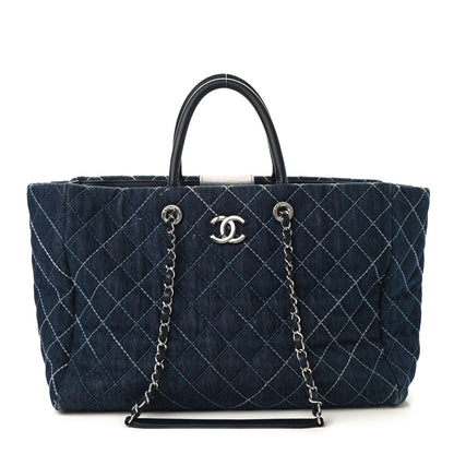 Chanel Denim Quilted Medium Coco Handle Shopping Tote Blue 1 of 13