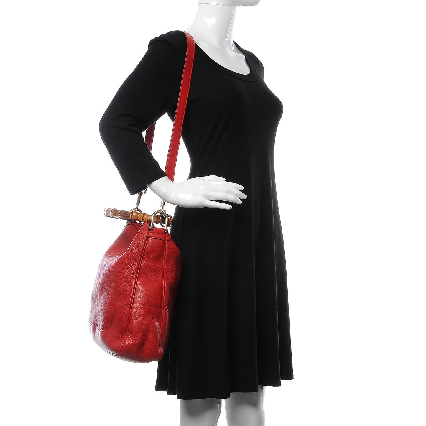Pebbled Calfskin Medium Diana Bamboo Shoulder Bag Red