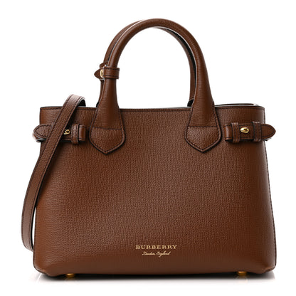 Burberry Grainy Calfskin House Check Small Banner Tote Dark Tan 1 of 10