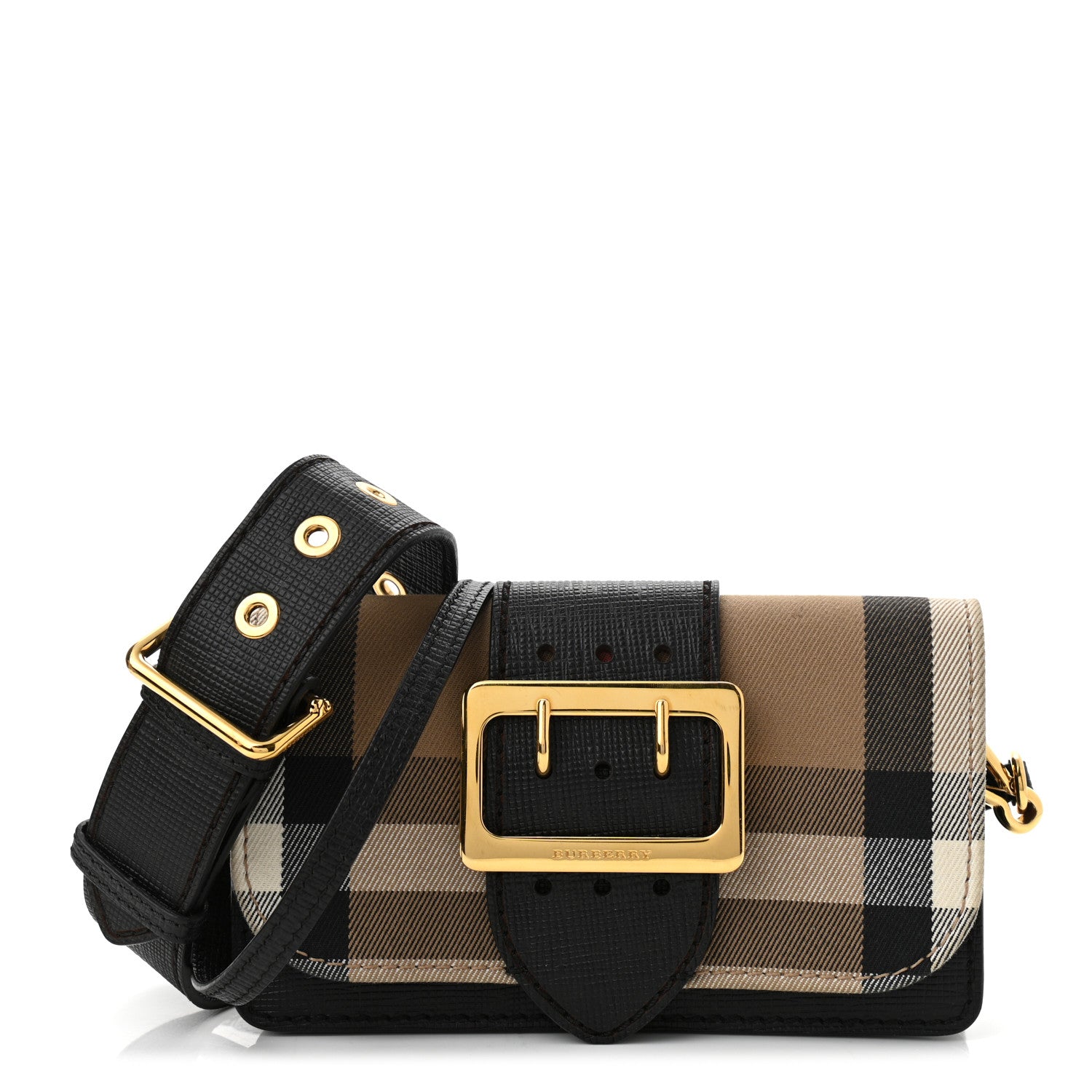 Burberry House Check Bridle Calfskin Small Madison Buckle Bag Black 1 of 11