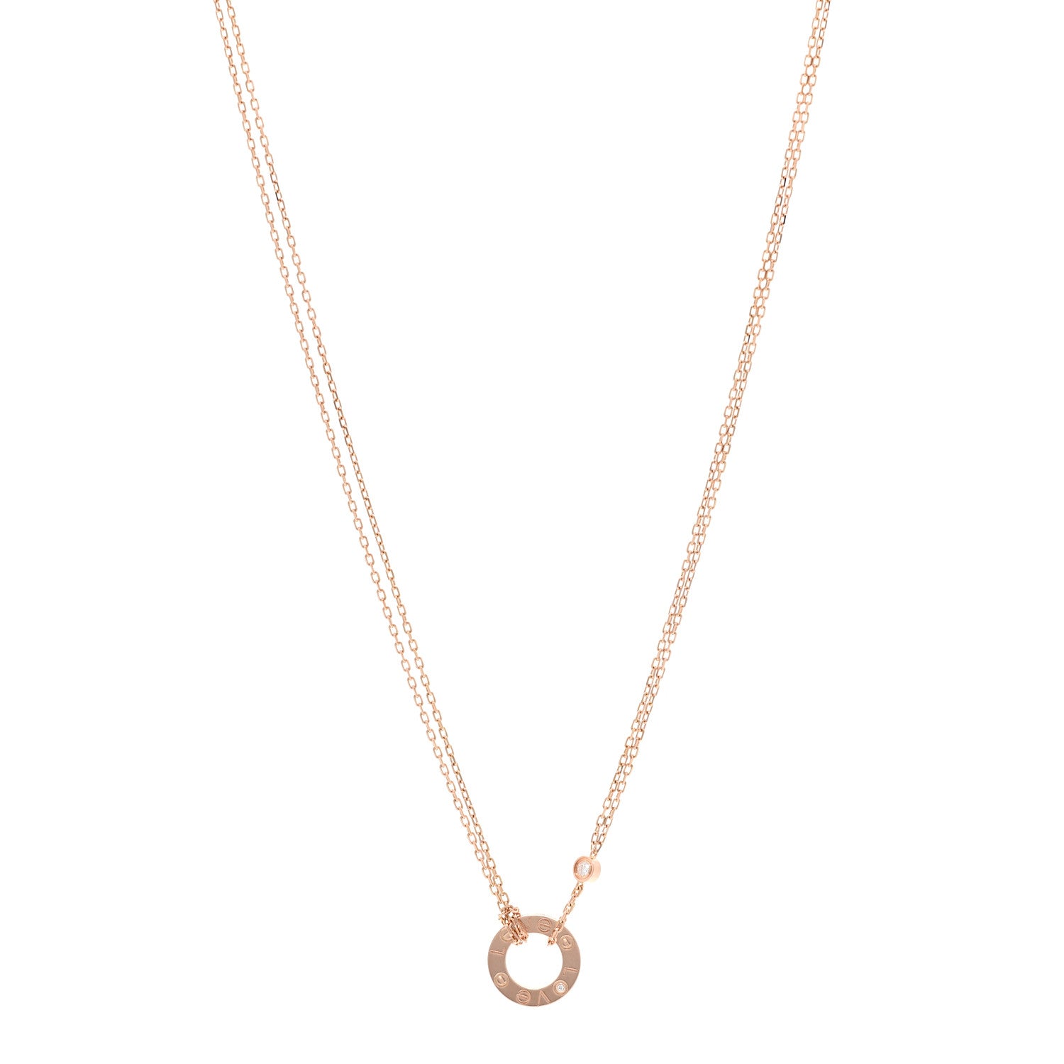 Cartier 18K Pink Gold 2 Diamond LOVE Necklace 1 of 5