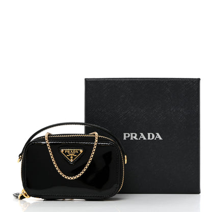 Prada Vernice Metal Triangle Logo Mini Pouch with Handle Black 12 of 12