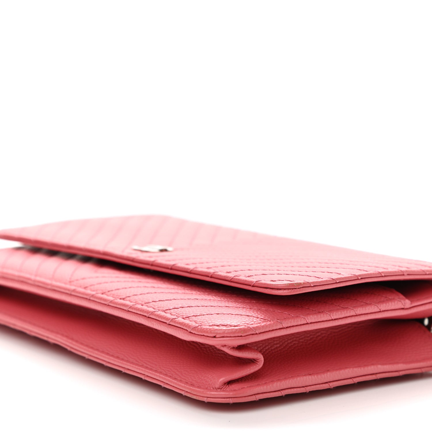 Chanel Caviar Chevron Quilted Wallet On Chain WOC Pink 10 of 14