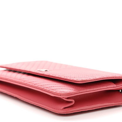 Chanel Caviar Chevron Quilted Wallet On Chain WOC Pink 10 of 14