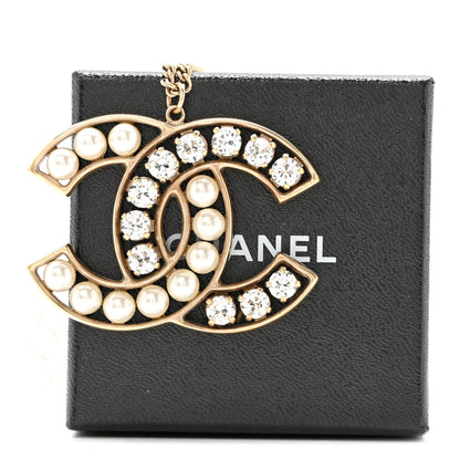 Chanel Pearl Crystal CC Pendant Necklace Gold 6 of 6
