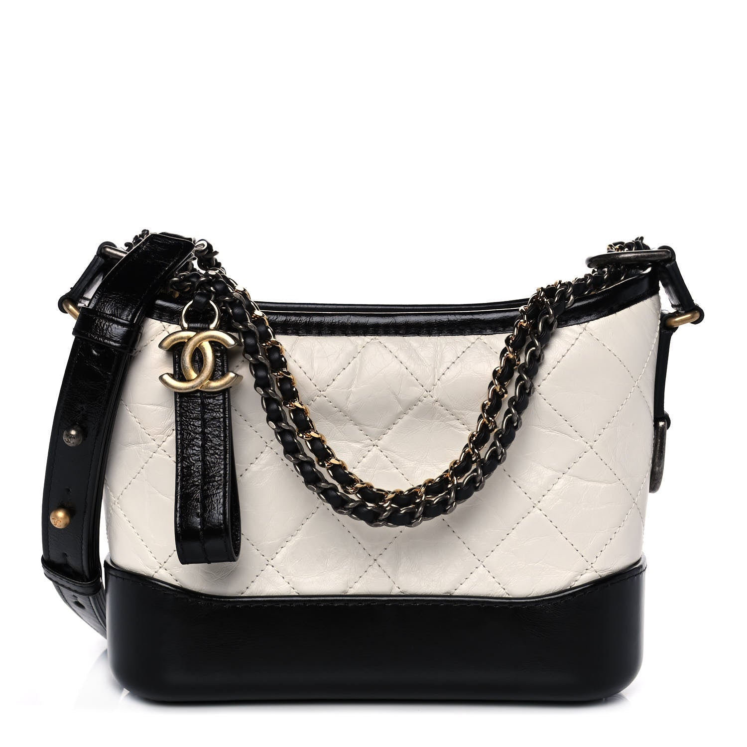 Chanel Aged Calfskin Quilted Small Gabrielle Hobo Black White 1 of 11