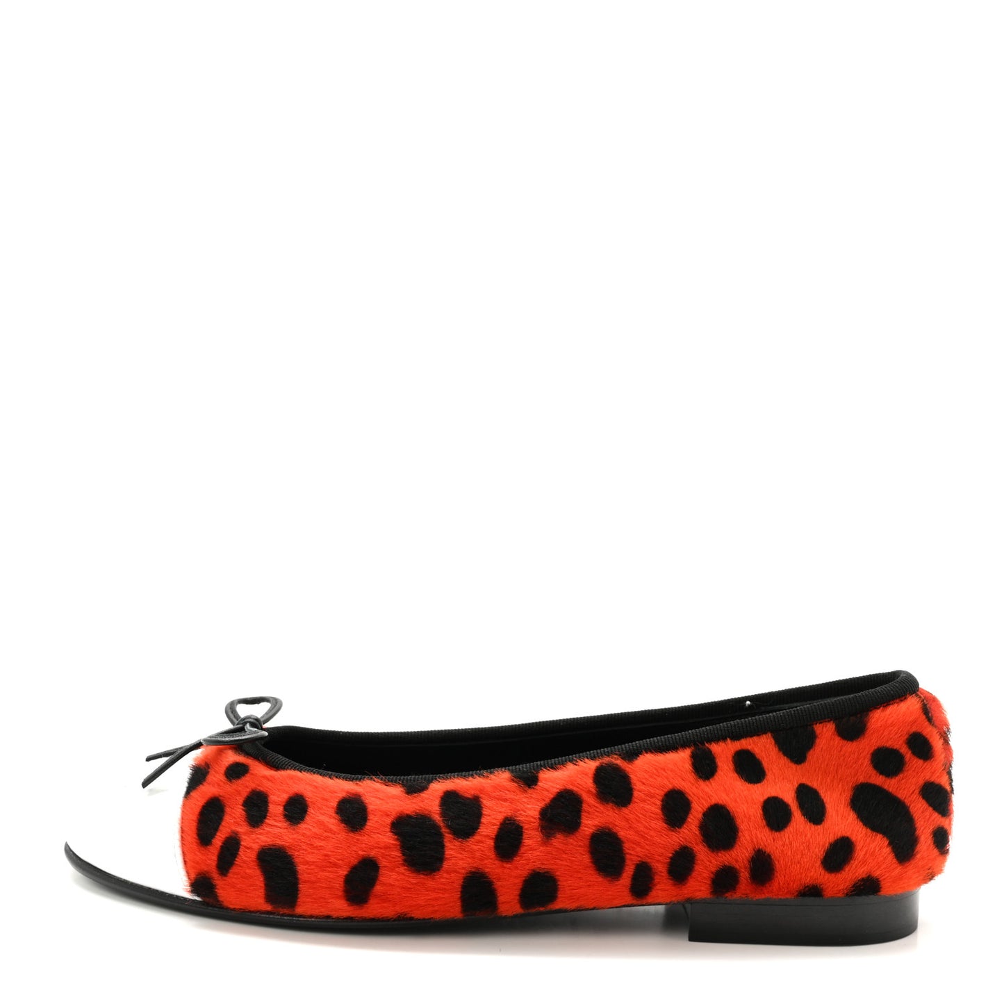 Pony Hair Lambskin Patent Cap Toe CC Ballerina Flats 37.5 Orange Black White