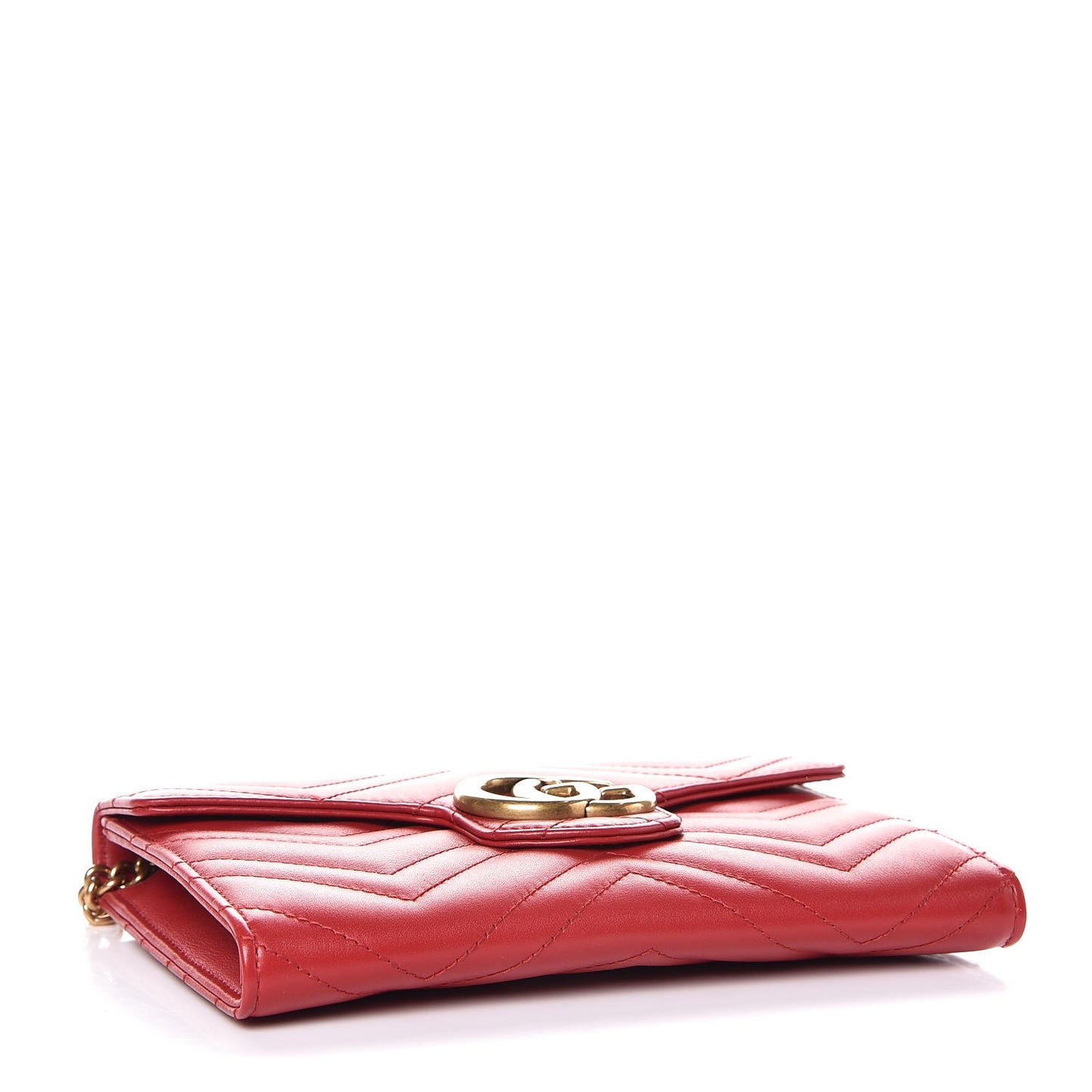 Calfskin Matelasse Mini GG Marmont Chain Wallet Hibiscus Red
