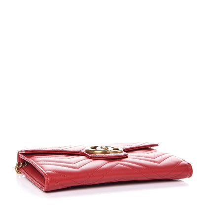 Gucci Calfskin Matelasse Mini GG Marmont Chain Wallet Hibiscus Red 4 of 8