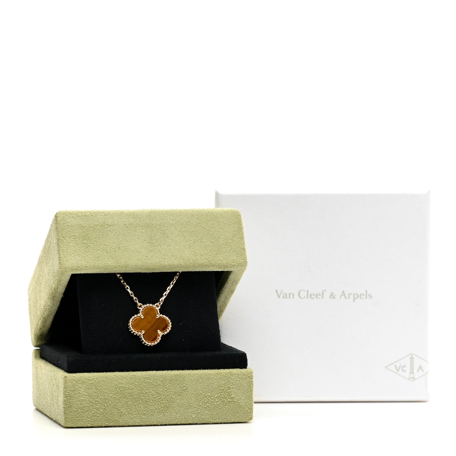 Van Cleef & Arpels 18K Yellow Gold Tiger Eye Vintage Alhambra Pendant Necklace 5 of 5
