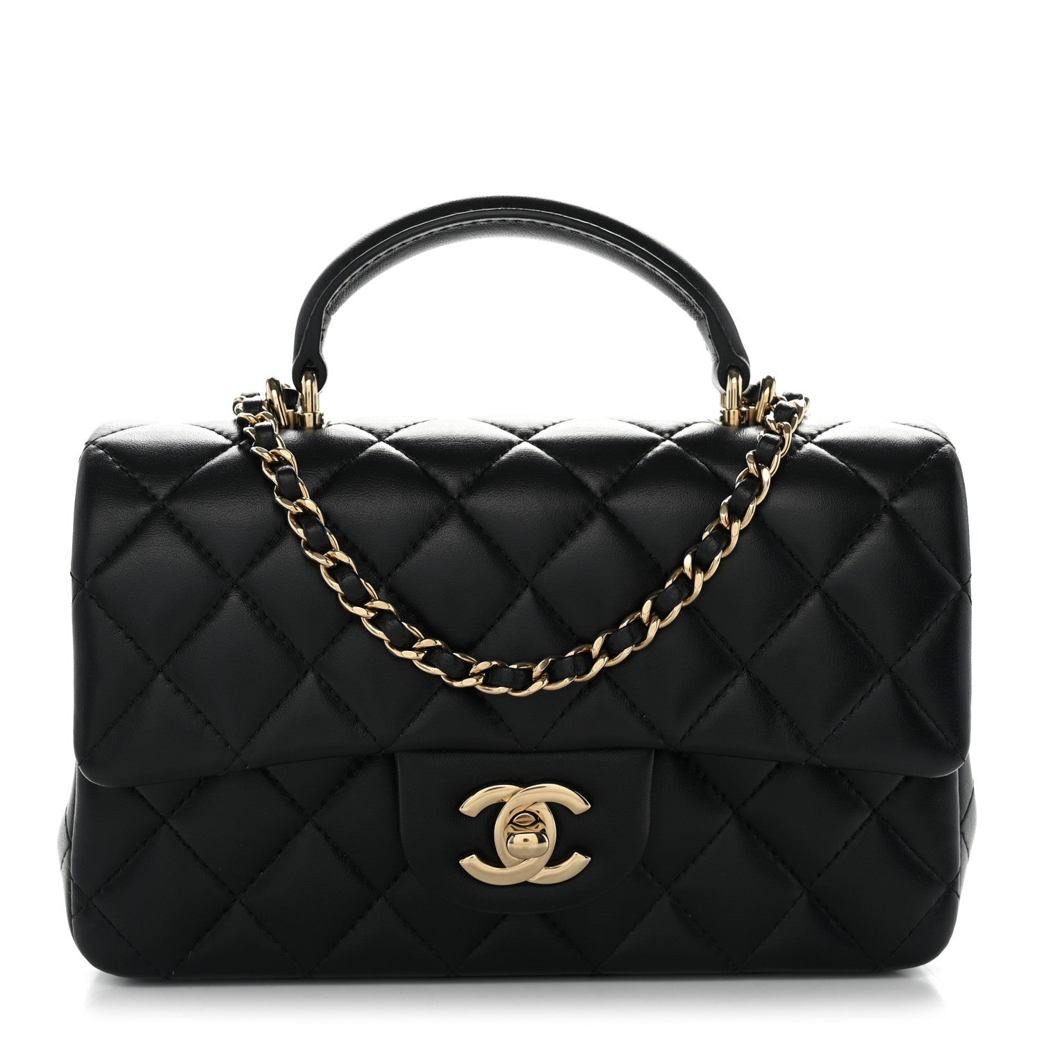 Chanel Lambskin Quilted Mini Top Handle Rectangular Flap Black 1 of 11