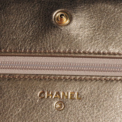 Chanel Metallic Lambskin Quilted Boy Wallet On Chain WOC Gold 6 of 9
