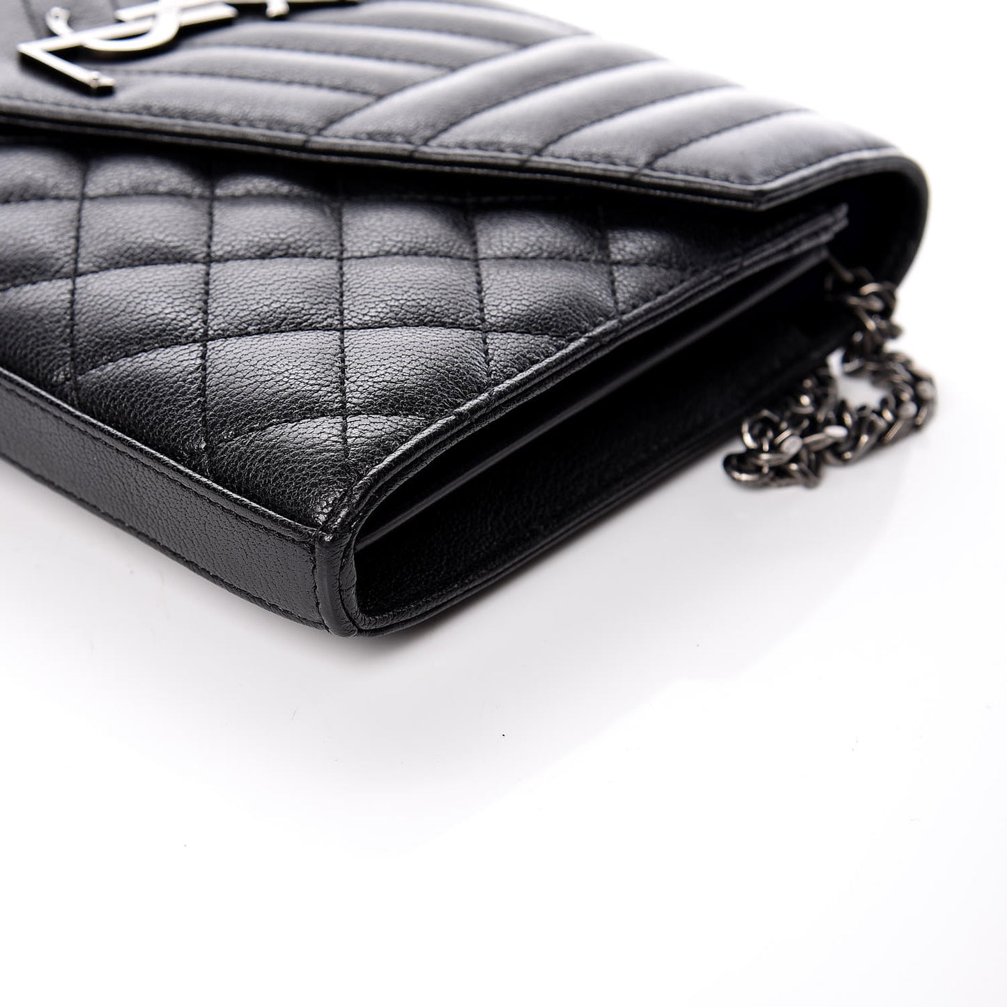 Sheepskin Tri-Quilt Monogram Envelope Chain Wallet Black