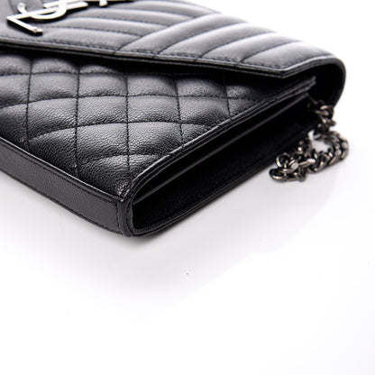 Saint Laurent Sheepskin Tri-Quilt Monogram Envelope Chain Wallet Black 8 of 11