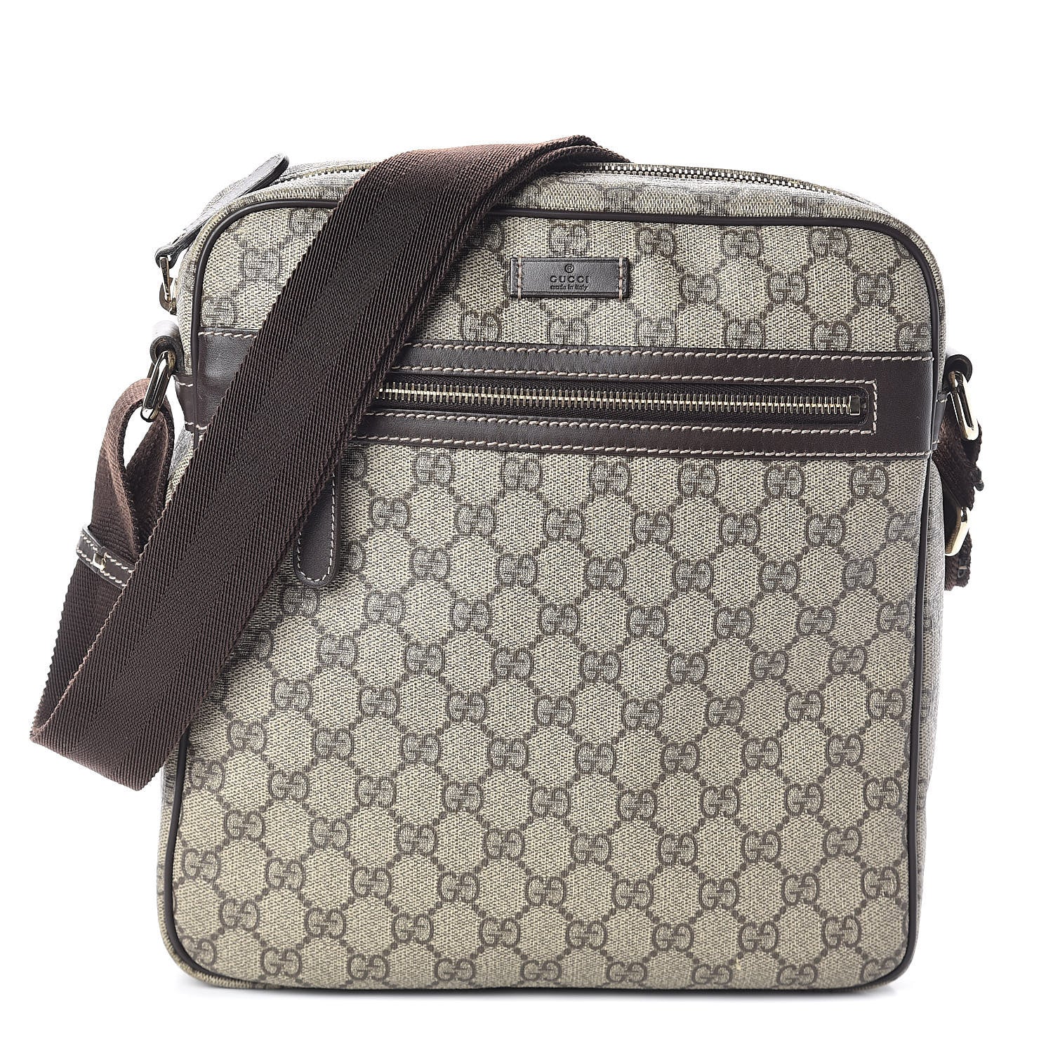 Gucci GG Plus Monogram Selleria Calfskin Medium Messenger Bag Beige Ebony Cocoa Dark Chocolate 1 of 9