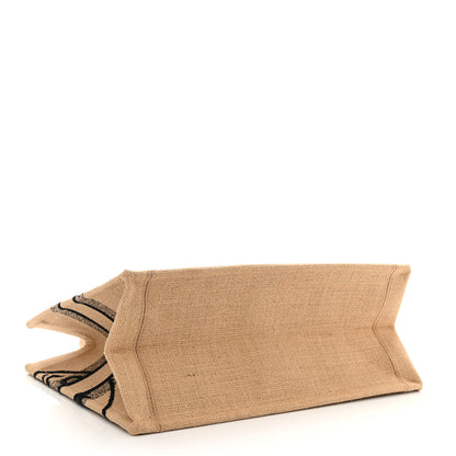 Christian Dior Canvas Jute Embroidered Medium Book Tote Black Beige 4 of 13