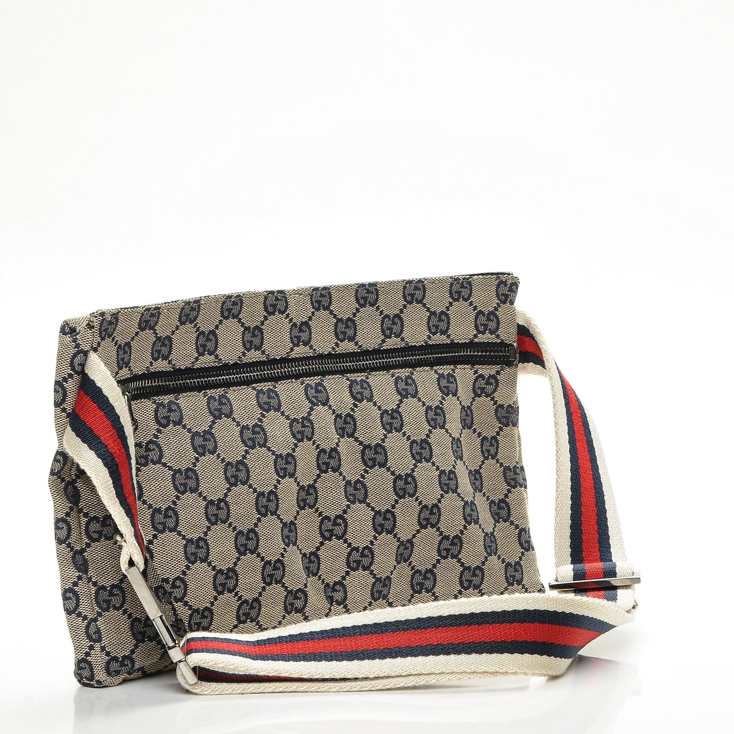 GG Monogram Web Double Pocket Belt Bag Navy