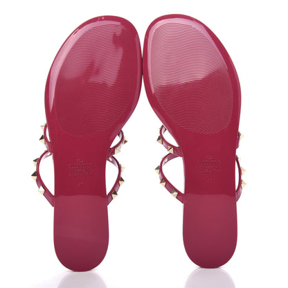 Valentino Garavani PVC Jelly Rockstud Caged Flat Thong Sandals 41 Raspberry 6 of 10