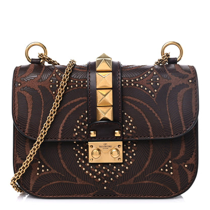 Valentino Garavani Calfskin Embossed Studded Small Glam Lock Rockstud Flap Cacao 1 of 9