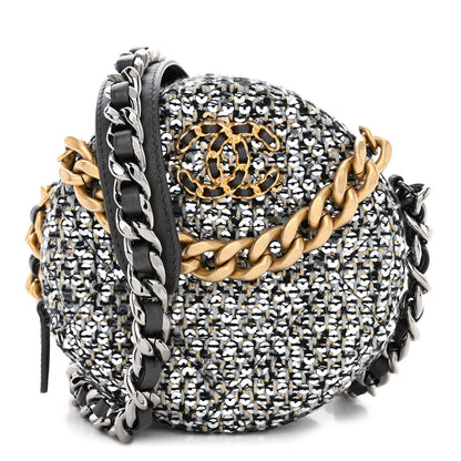 Chanel Sequin Chanel 19 Round Clutch With Chain Silver Black 1 of 10