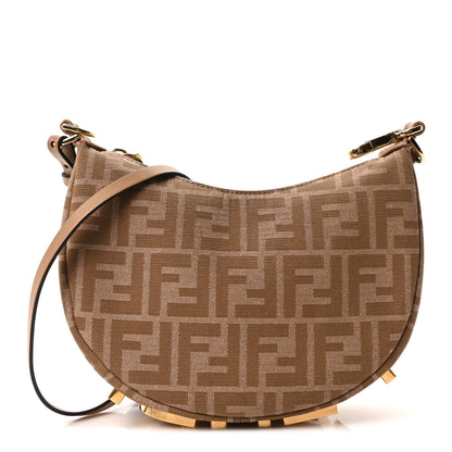 Fendi Fabric Jacquard Vitello Grace FF 1974 Mini Fendigraphy Hobo Bag Beige 1 of 9