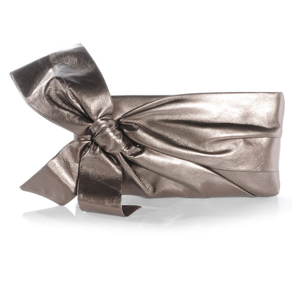 Valentino Garavani Metallic Nappa Bow Clutch Sasso 1 of 7