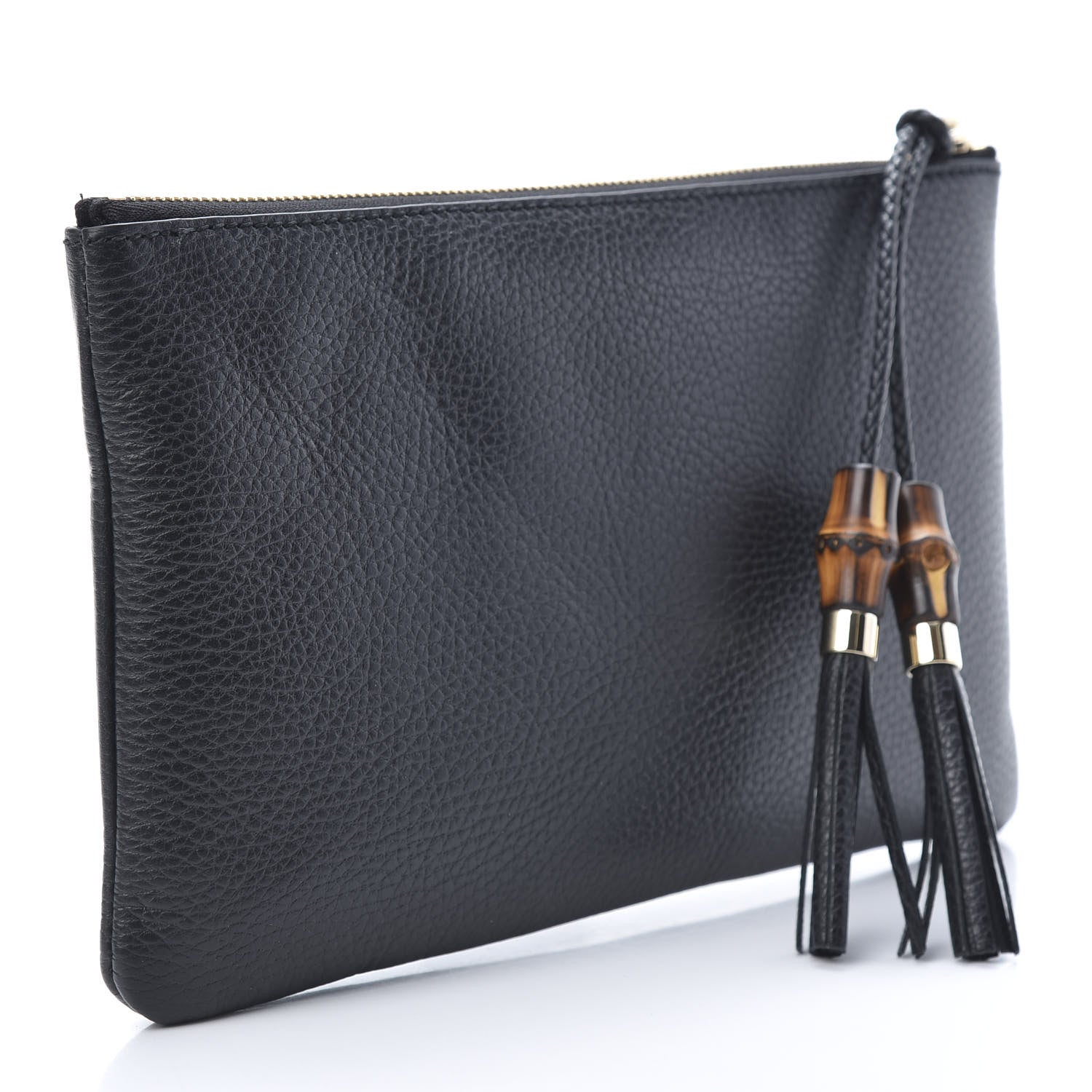Gucci Pebbled Calfskin Large Bamboo Clutch Black 3 of 7