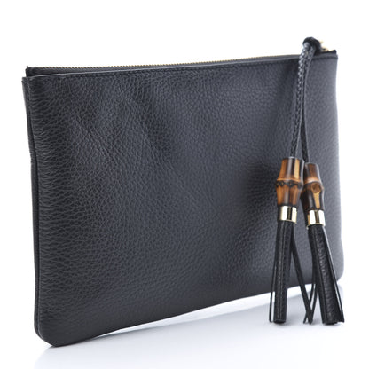 Gucci Pebbled Calfskin Large Bamboo Clutch Black 3 of 7