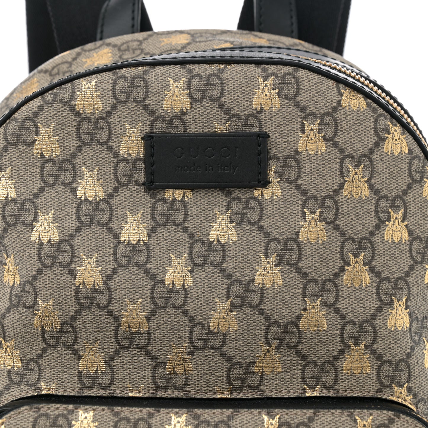 GG Supreme Monogram Bees Print Small Day Backpack Beige Oro Black