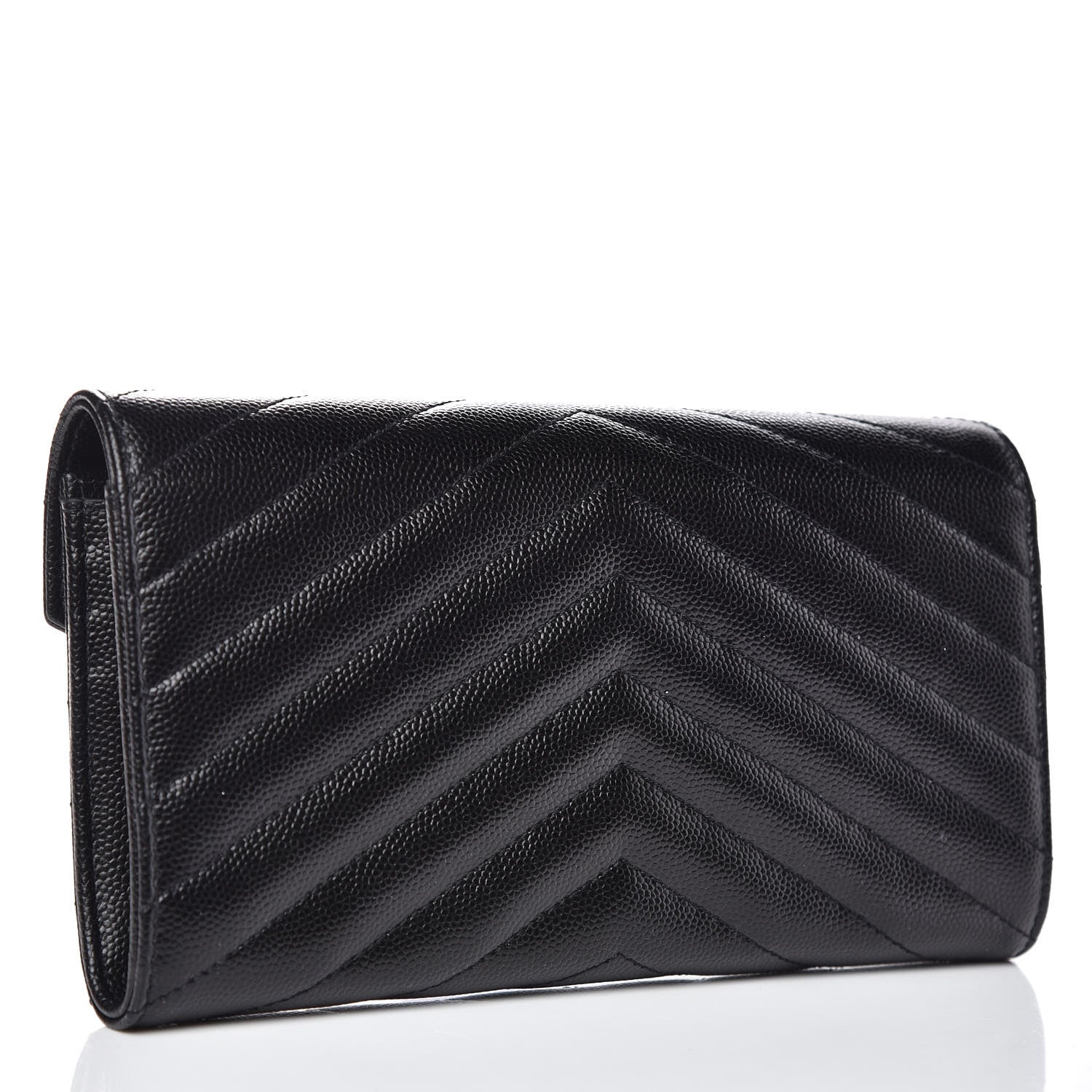 Saint Laurent Grain De Poudre Matelasse Chevron Monogram Flap Wallet Black 3 of 8