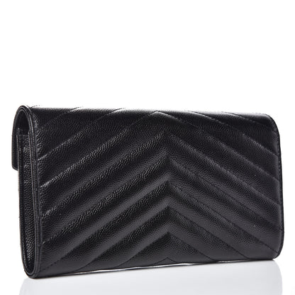 Saint Laurent Grain De Poudre Matelasse Chevron Monogram Flap Wallet Black 3 of 8