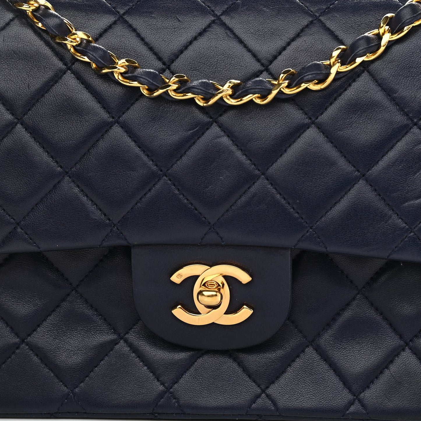 Lambskin Quilted Small Double Flap Navy