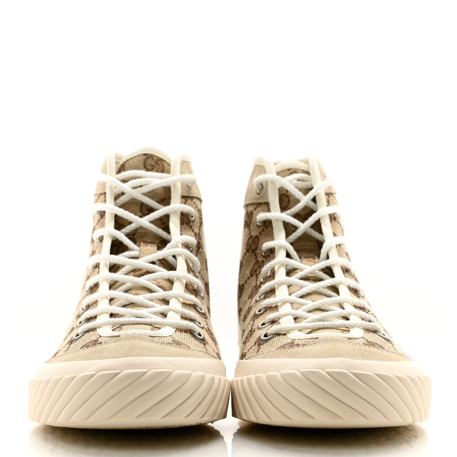 Gucci Monogram Suede Mens Tortuga High Top Sneakers 10 Beige Ebony Oatmeal Mystic White 2 of 9