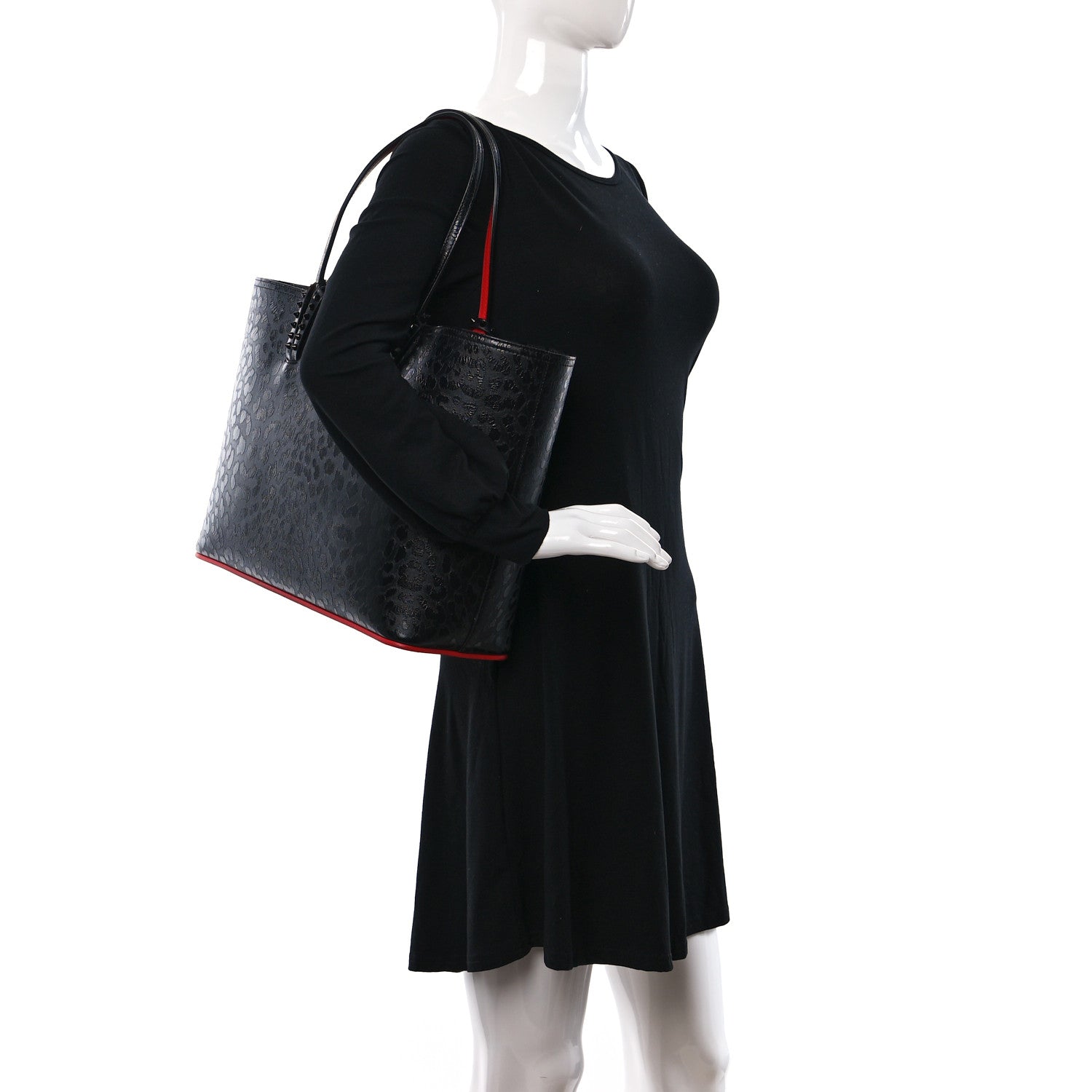 Christian Louboutin Patent Calfskin Leopard Print Spikes East West Cabata Tote Black 3 of 10