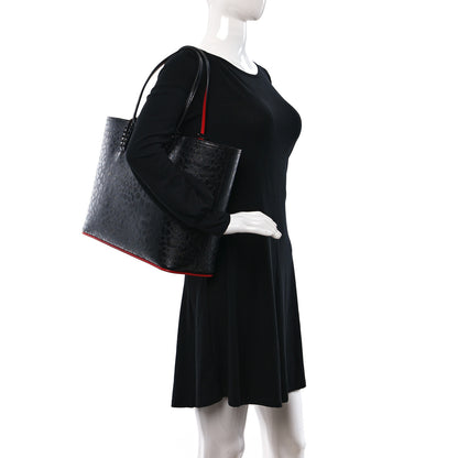 Christian Louboutin Patent Calfskin Leopard Print Spikes East West Cabata Tote Black 3 of 10