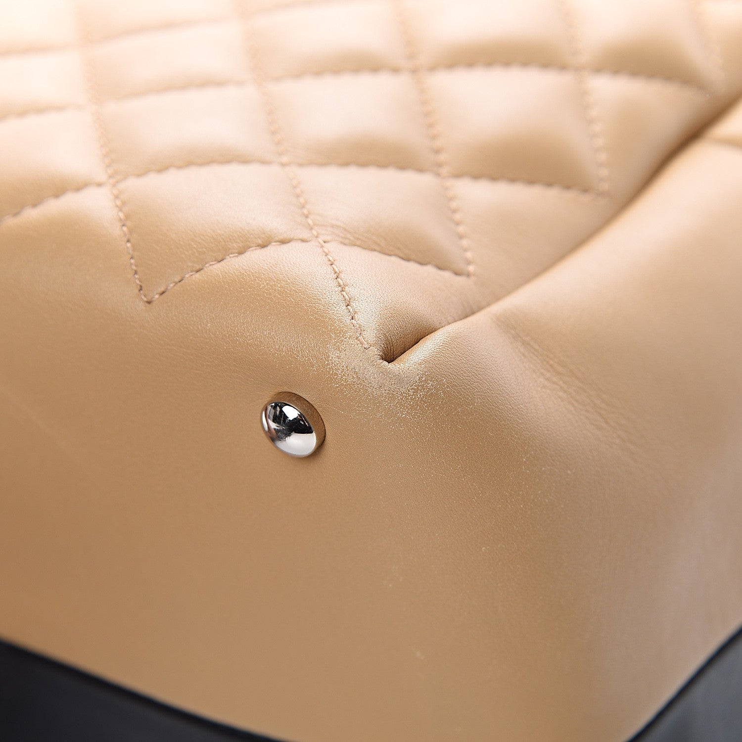 Chanel Calfskin Quilted Feather Weight Bowling Bag Black Beige 10 of 15