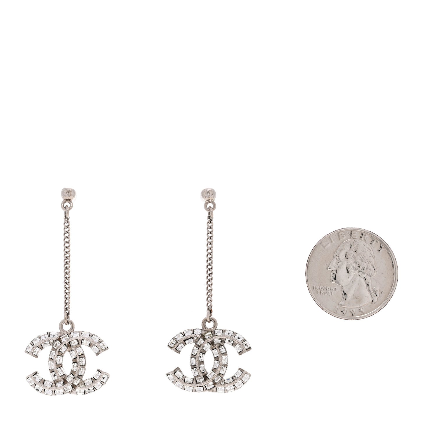 Baguette Crystal CC Drop Earrings Silver