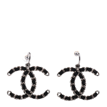 Chanel Satin CC Chain Earrings Silver Black 1 of 5