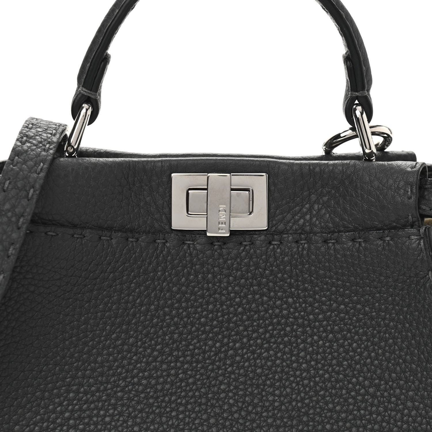 Fendi Cuoio Romano Selleria Bi-Color Mini Peekaboo Iconic Satchel Asfalto Latte 8 of 10