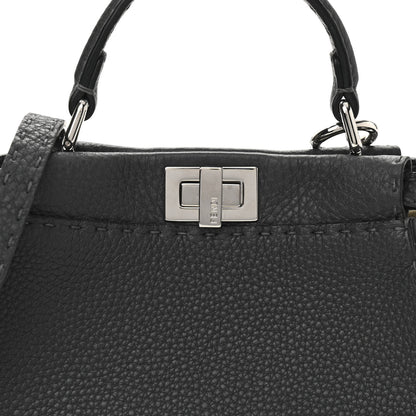 Fendi Cuoio Romano Selleria Bi-Color Mini Peekaboo Iconic Satchel Asfalto Latte 8 of 10