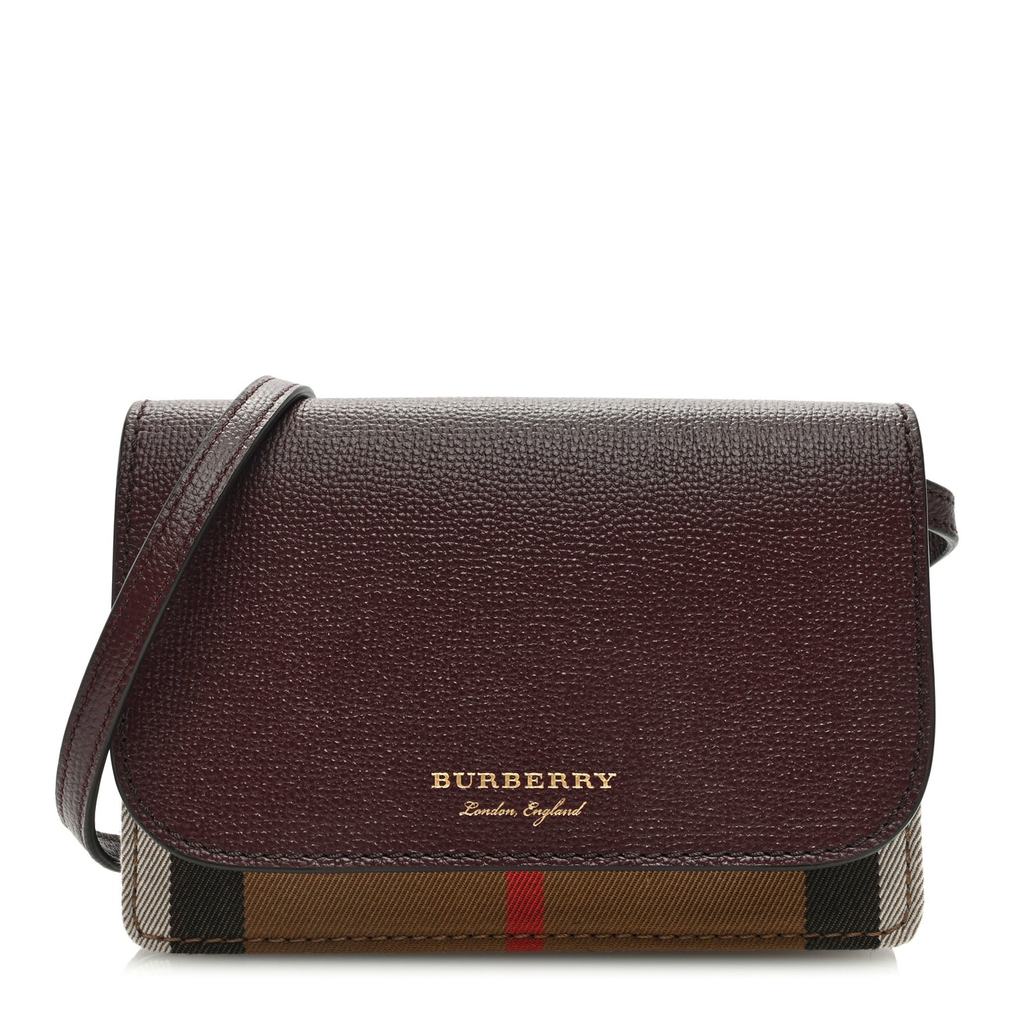 Grained Calfskin House Check Tartan Mix Hampshire Wallet On Chain Burgundy