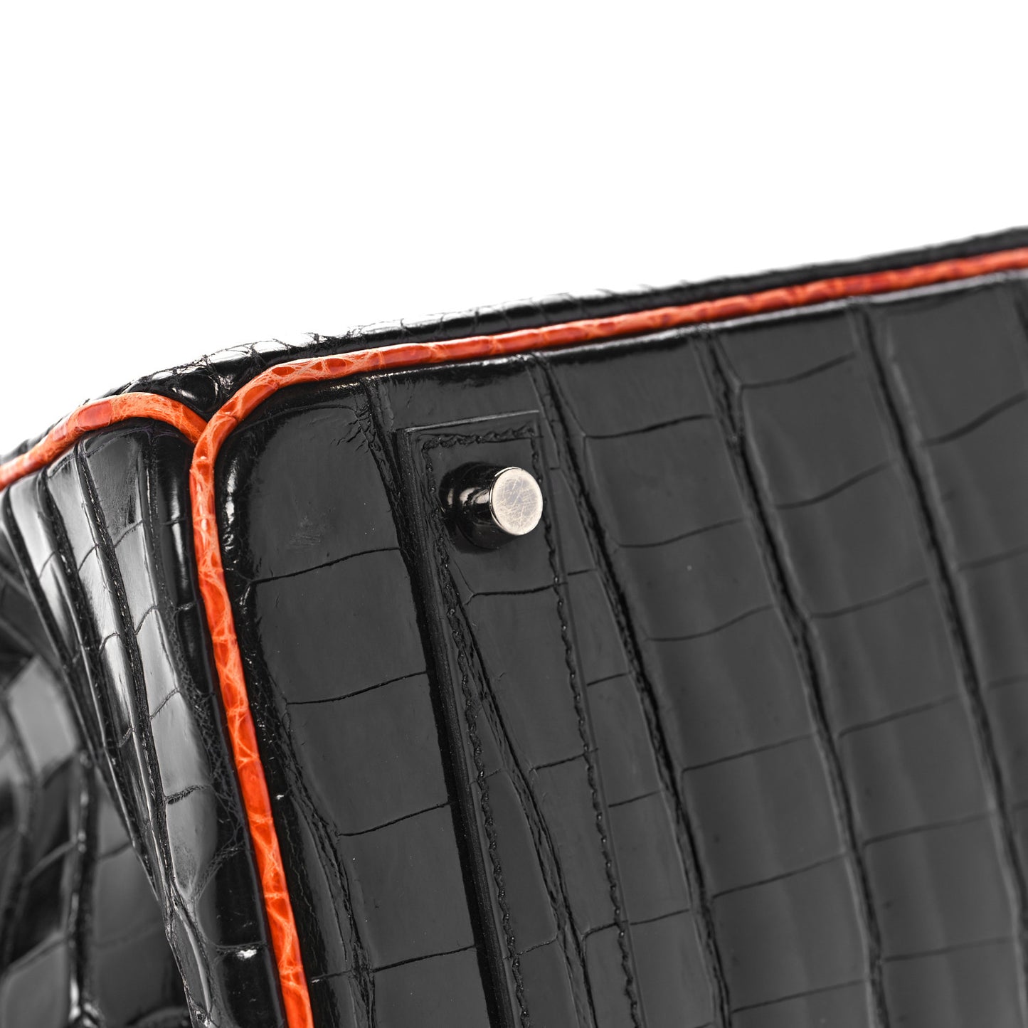 Shiny Porosus Crocodile Birkin 40 Black Orange