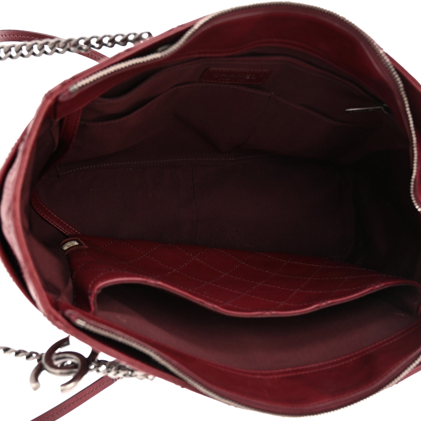 Calfskin Stitched CC Pocket Shopping Tote Dark Red