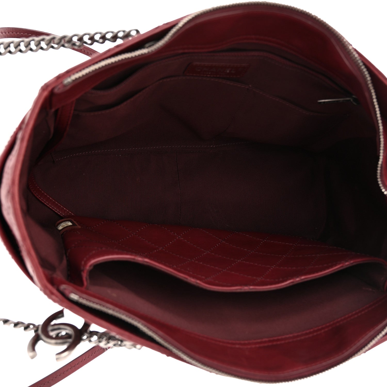 Chanel Calfskin Stitched CC Pocket Shopping Tote Dark Red 5 of 11