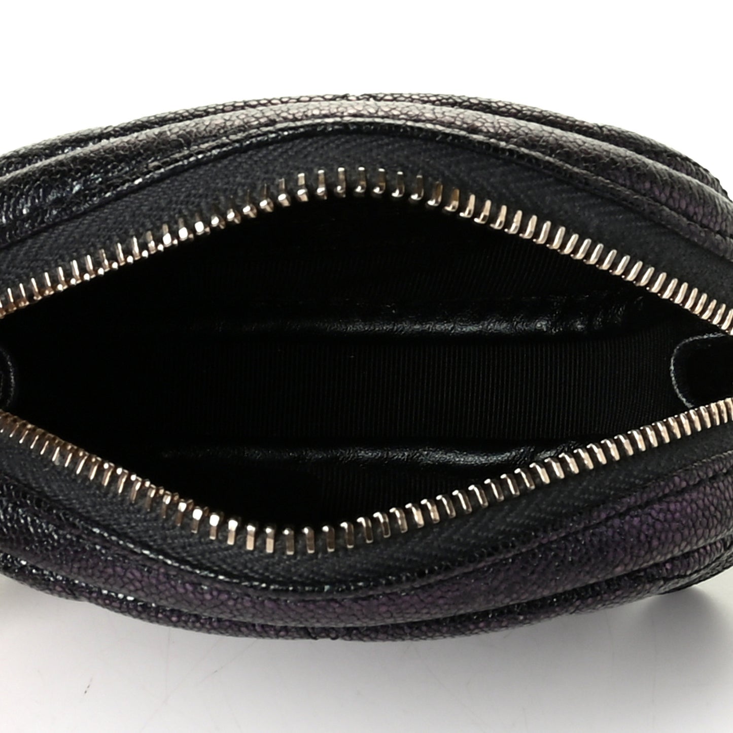 Iridescent Caviar Quilted Zip Around Classic Coin Purse Black